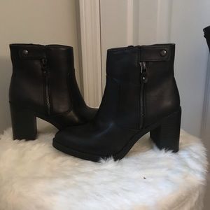 Black leather booties